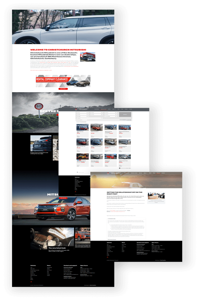 Don's Christchurch Mitsubishi website design shown across multiple pages
