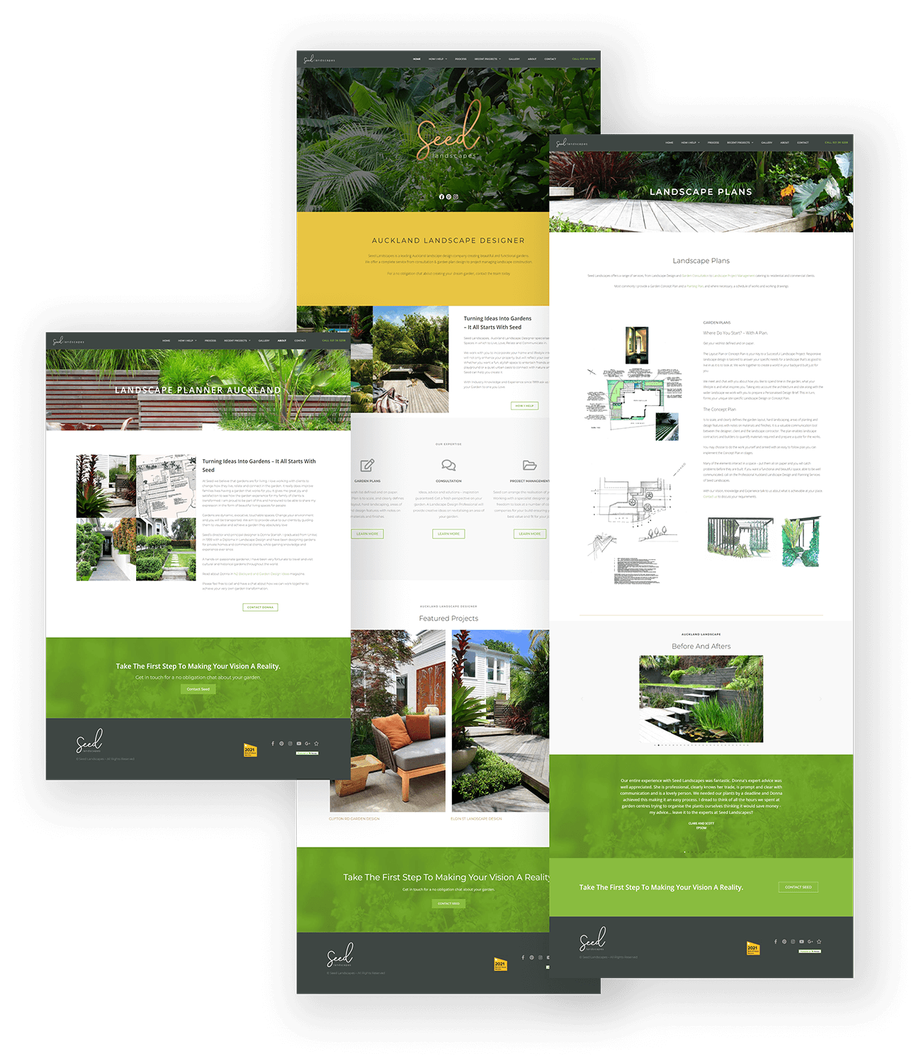 Don's Seed Landscapes website design showing garden projects and services